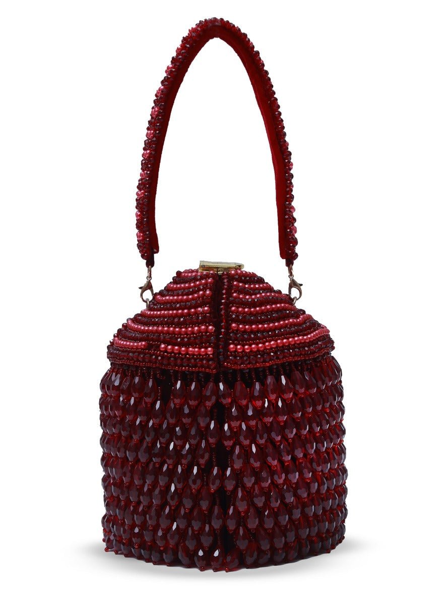 Emma Round Embellished Potli Bag | Contemporary Handcrafted Statement Piece - Emma_Maroon