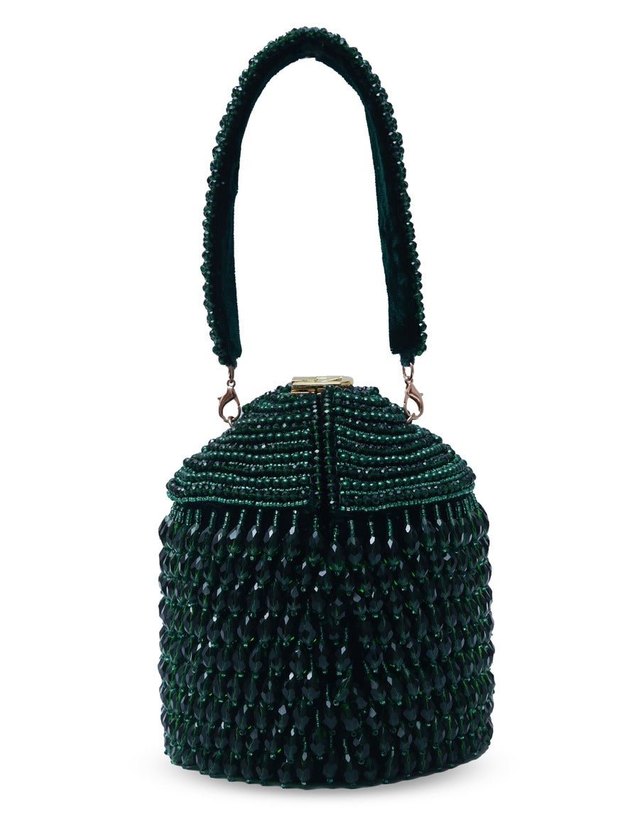 Emma Round Embellished Potli Bag with Handle | Handcrafted Designer Series - Emma_Green