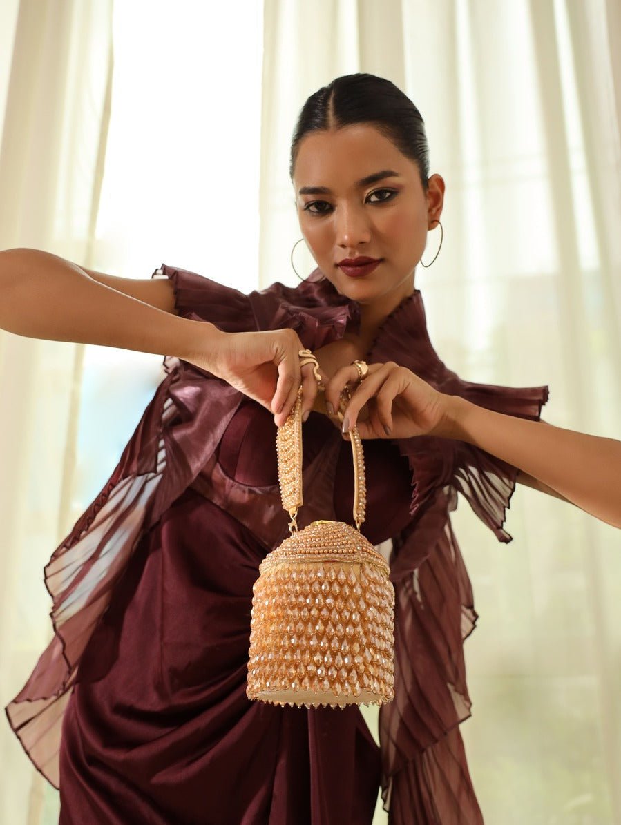 Emma Round Embellished Potli Bag with Handle | Limited Edition Handmade Accessory - Emma_Gold