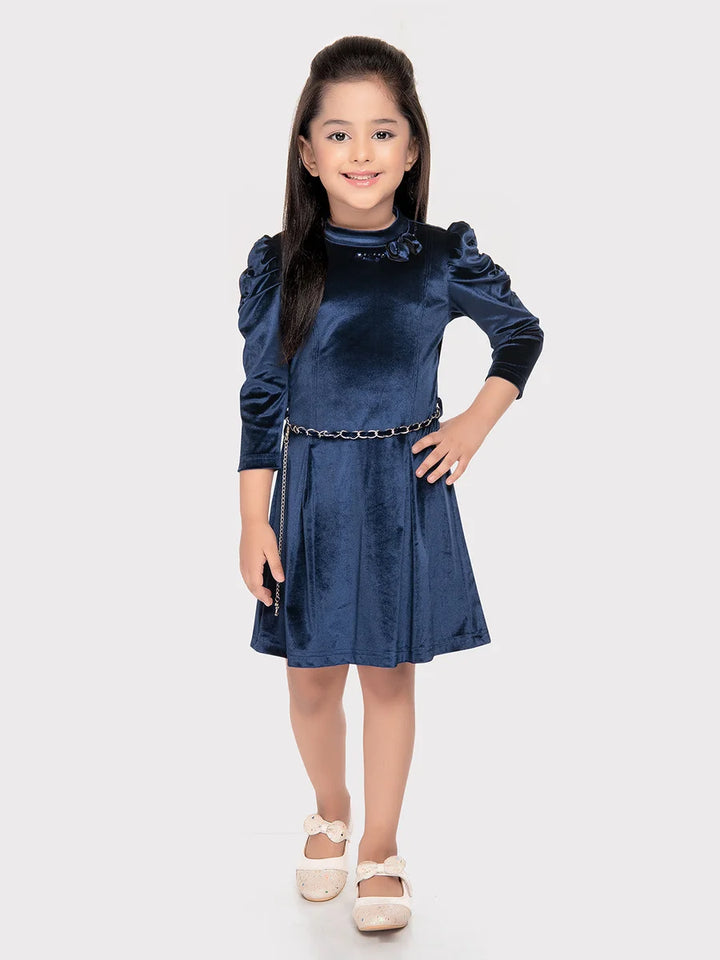 Classic Kids Party Wear Frock | Blue Velvet Stylish Dress for Girls