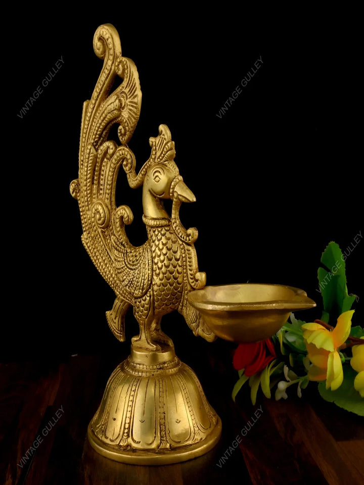 Brass Peacock Diya | Handcrafted Oil Lamp for Home and Pooja Ceremonies