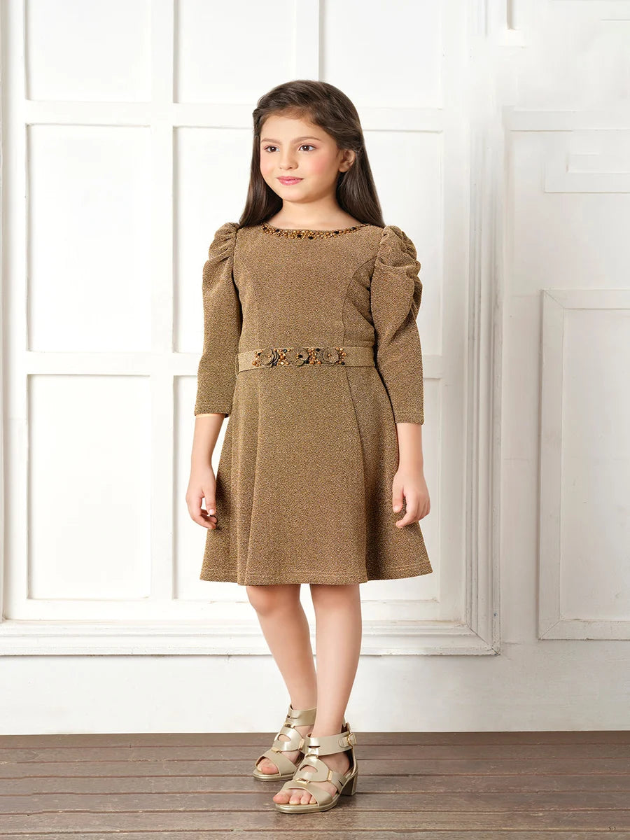 Stylish Gold Shimmer Dress | Regular Fit  Girls’ Fashion Wear