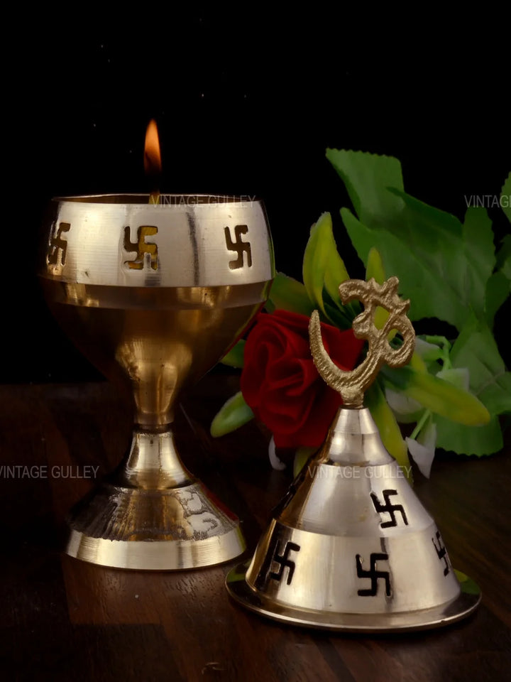 Brass Akhand Diya with Stand | Handcrafted Religious Oil Lamp Decor