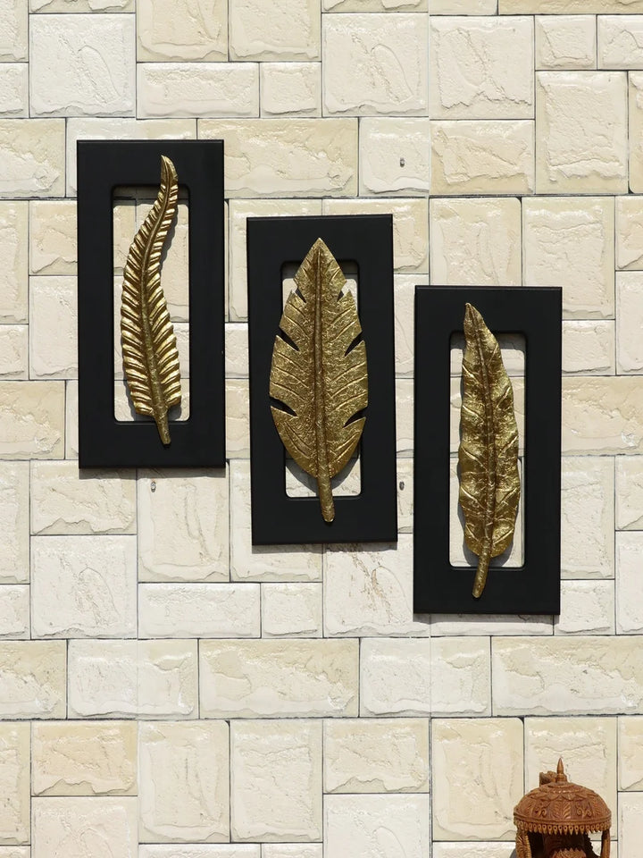 Brass Leaf Motif Wall Decor | Elegant Framed Art for Living Room