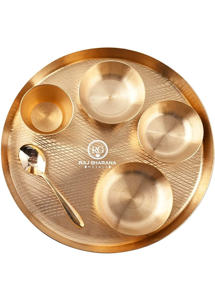 Traditional Kansa Dinner Set 6 Pcs | Pure Bronze Thali Set for Healthy Dining
