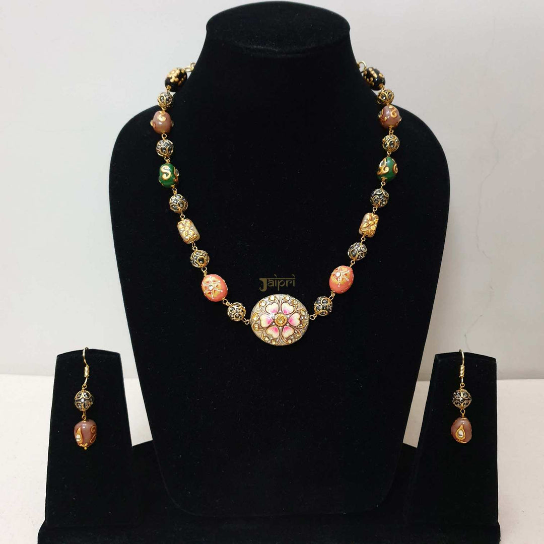 Floral Multicolor Beads | Stone Necklace With Earrings Fashionable
