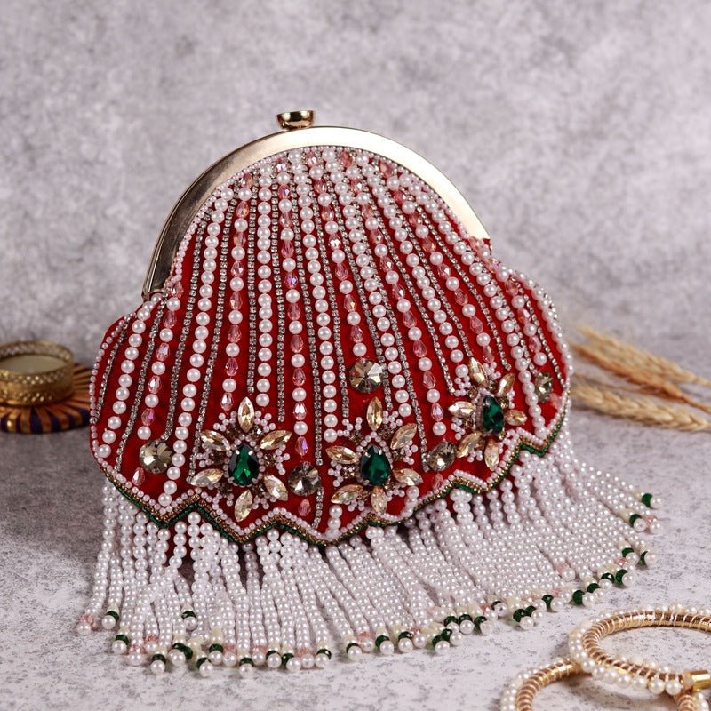 Frida Batua Bag | Chic Detachable Handle Potli Bag for Weddings - Frida_Red