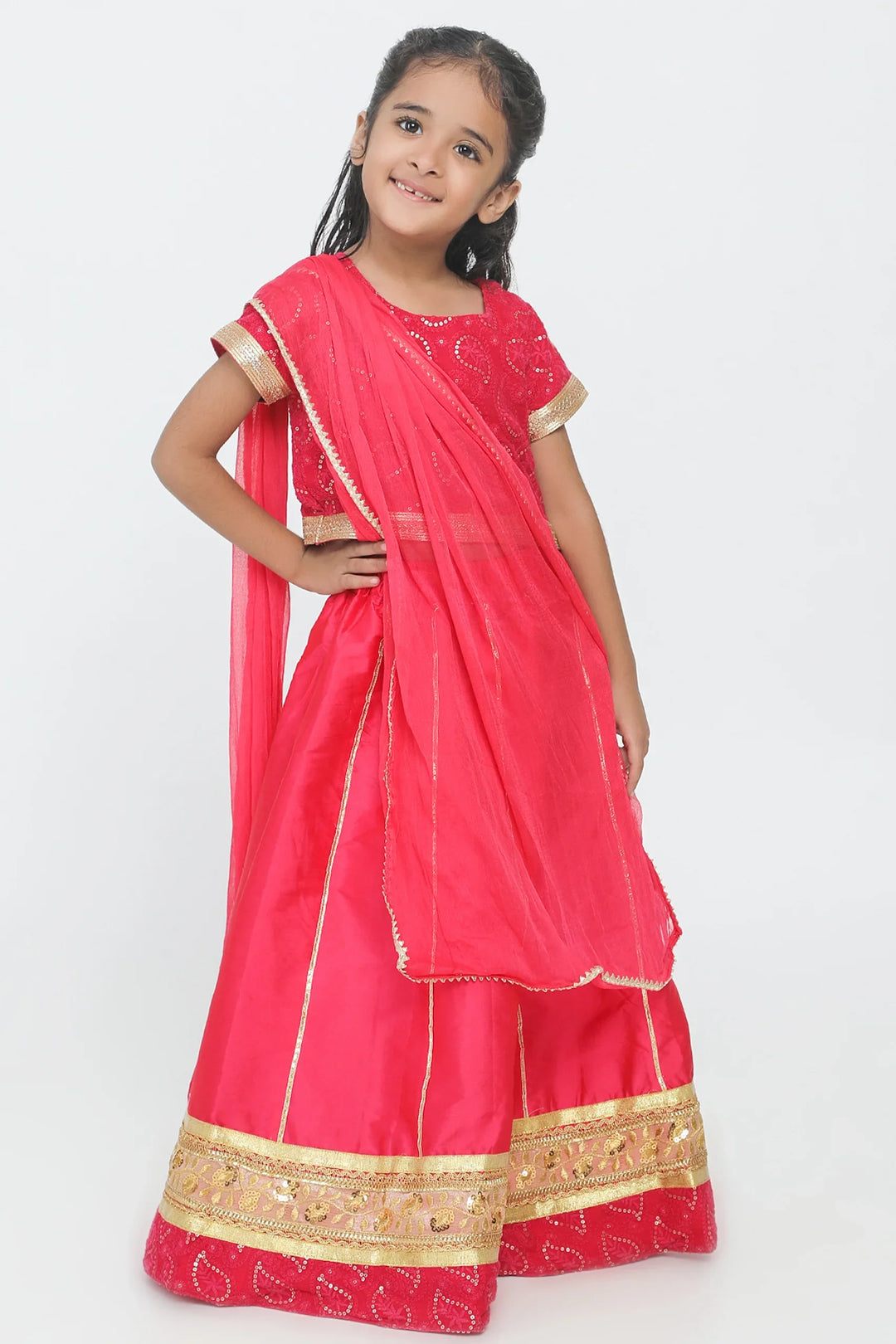 Elegant Fusion: Fuchsia Lehenga Twin Set