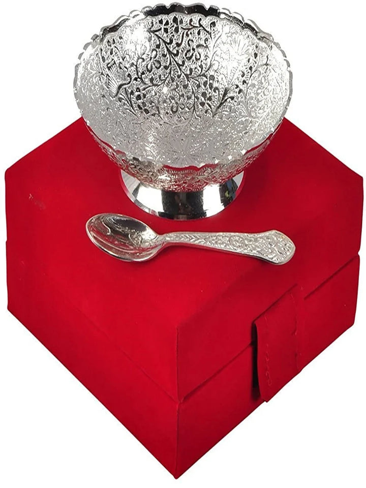 Elegant German Silver Bowl with Spoon | Antique Design Home Decor