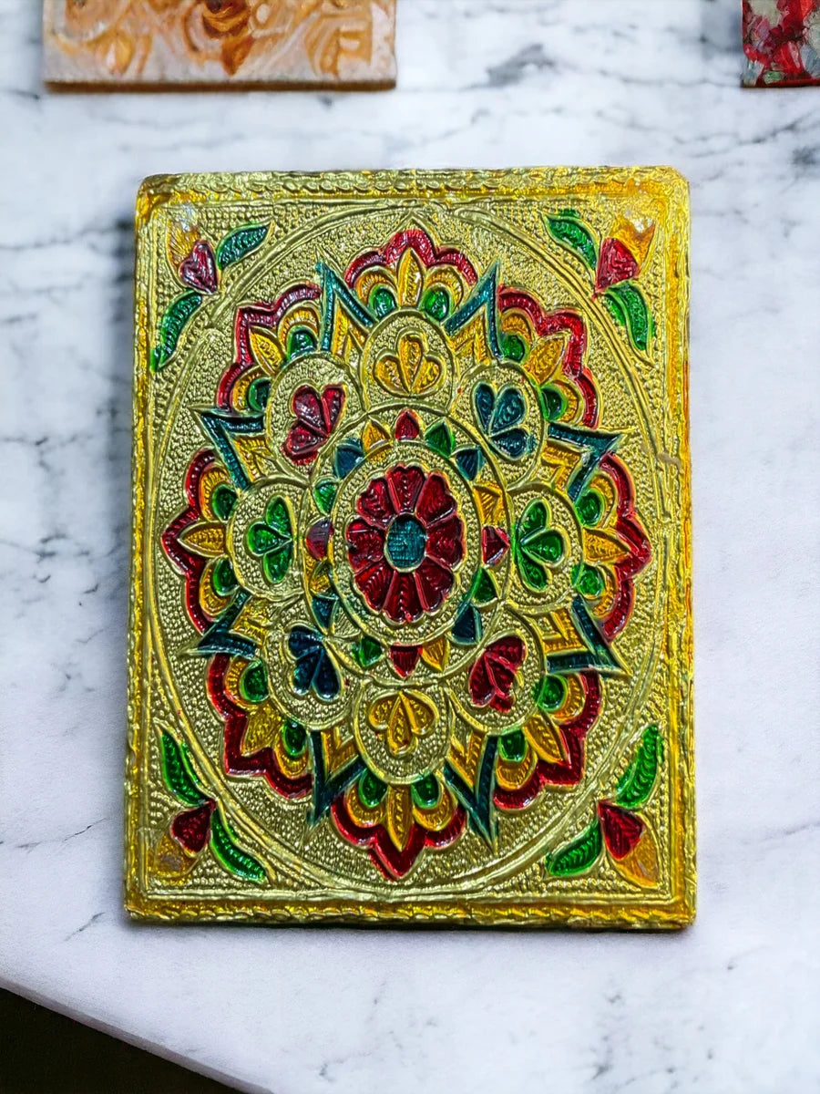 Handicraft Meenakari Wooden Chowki Puja Bajot for Home & Office Decor for Puja 4X4(inch) Small Chowki