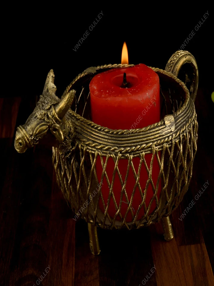 Handcrafted Brass Dhokra Art Penstand | Unique Desk Organizer for Home