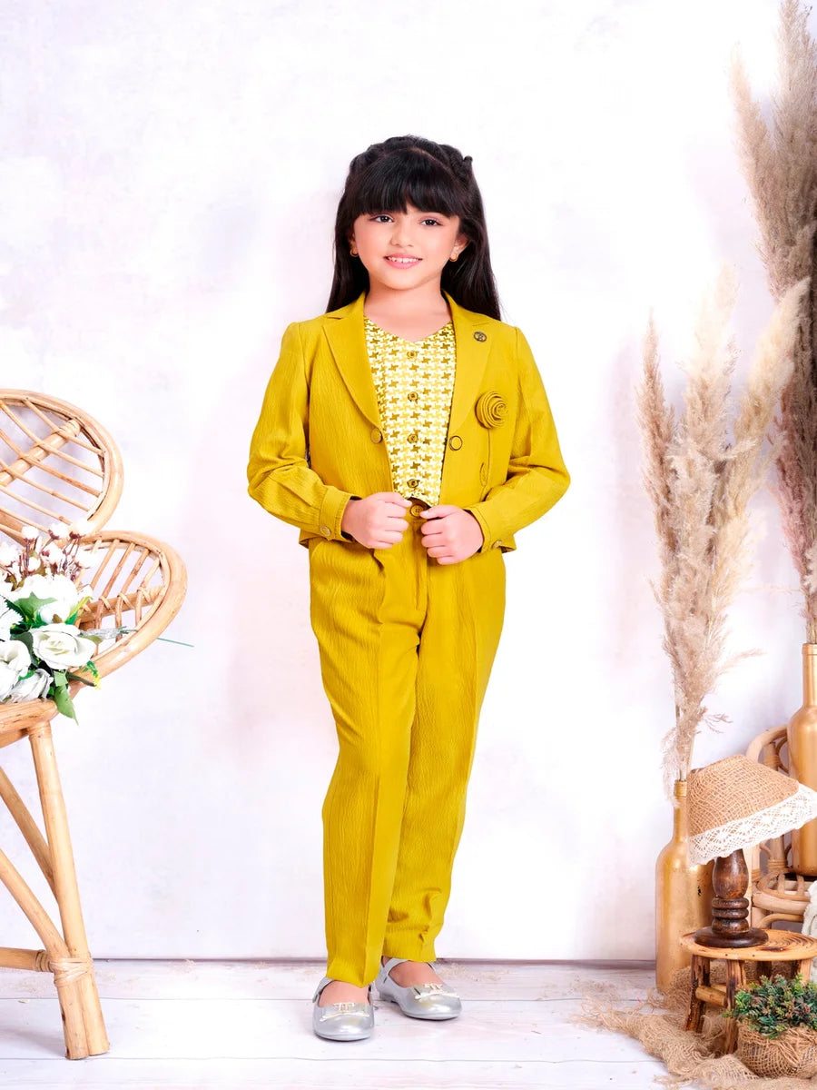Mustard Yellow Pant Set for Girls | Festive & Casual Wear