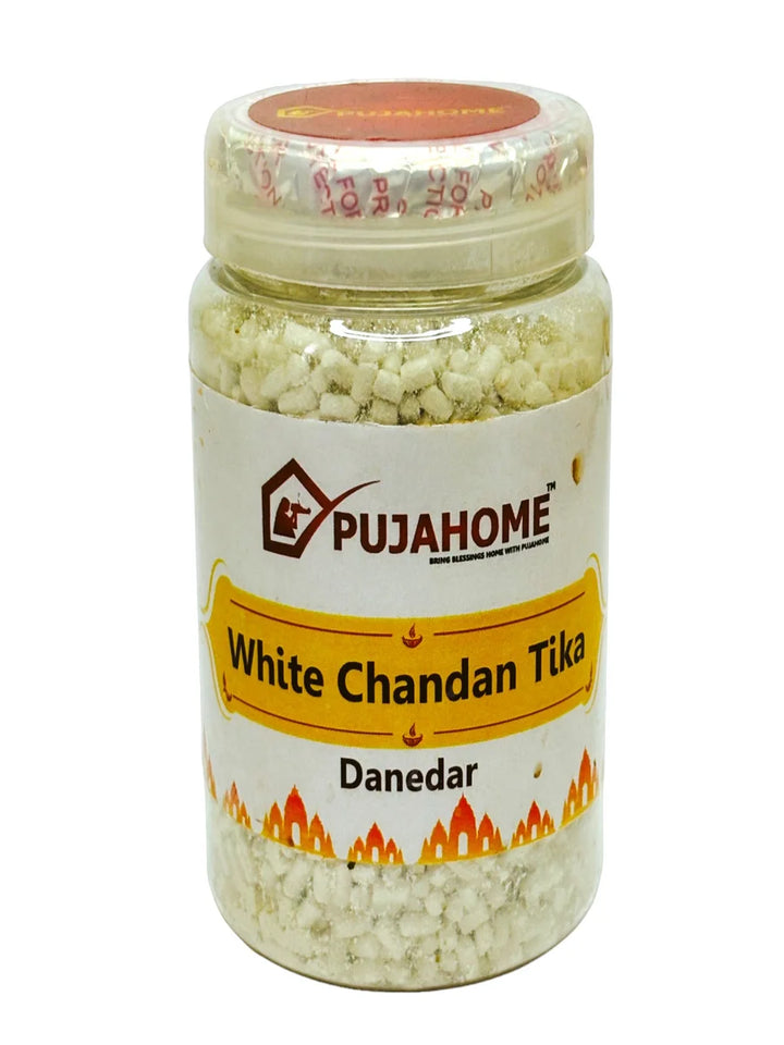 Premium White Chandan Tika Danedar 200 Gram Box