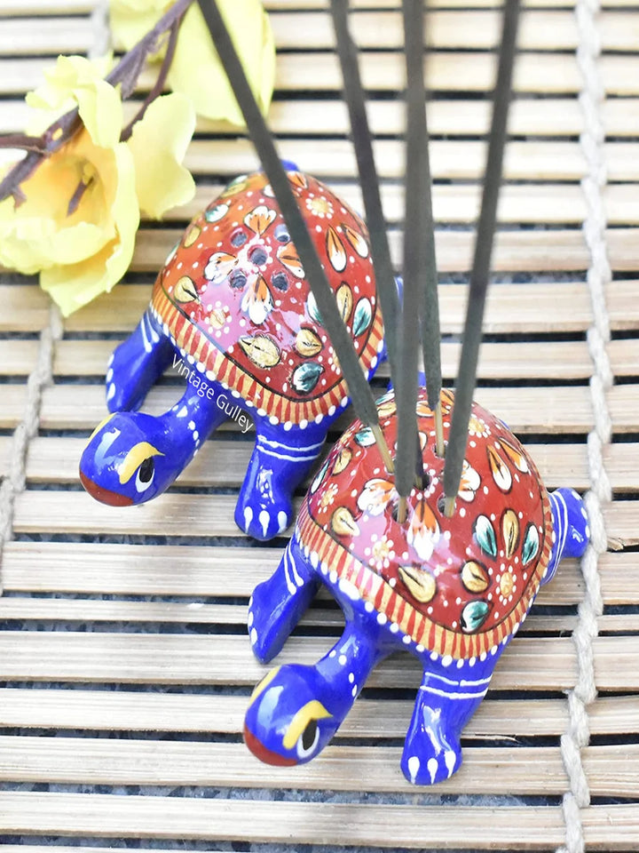 Handcrafted Metal Tortoise Agarbatti Stand | Set of 2 for Home Decor