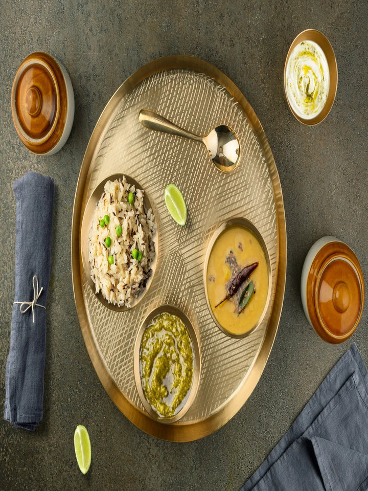 Traditional Kansa Dinner Set 6 Pcs | Pure Bronze Thali Set for Healthy Dining