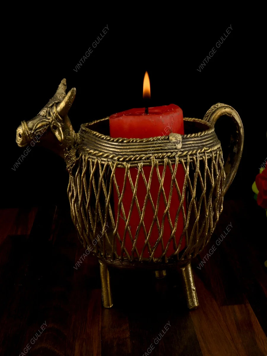 Handcrafted Brass Dhokra Art Penstand | Unique Desk Organizer for Home