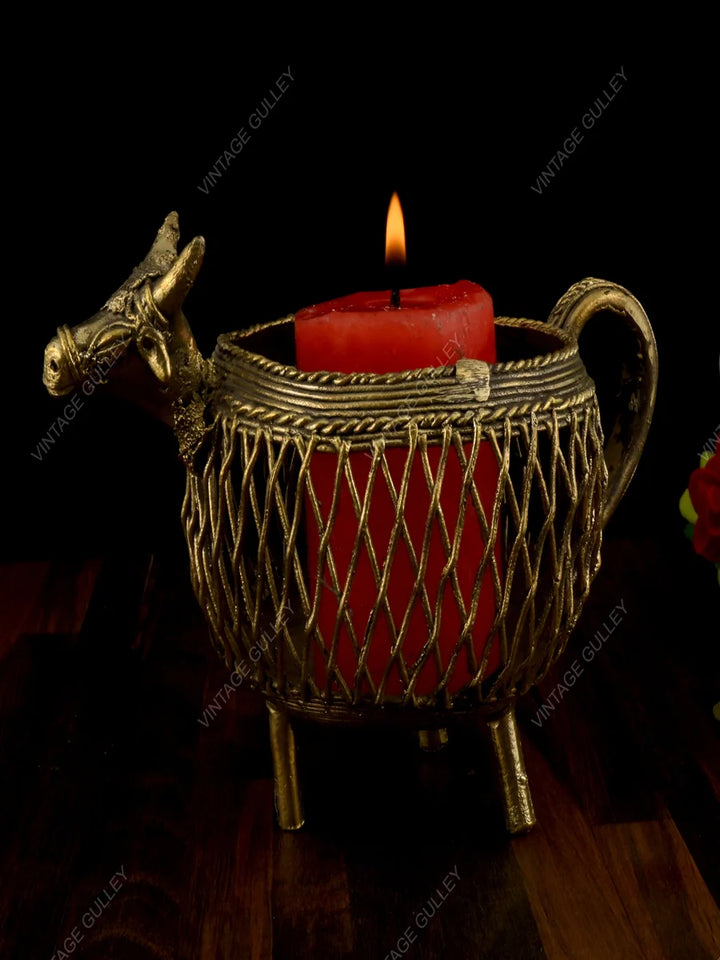 Handcrafted Brass Dhokra Art Penstand | Unique Desk Organizer for Home