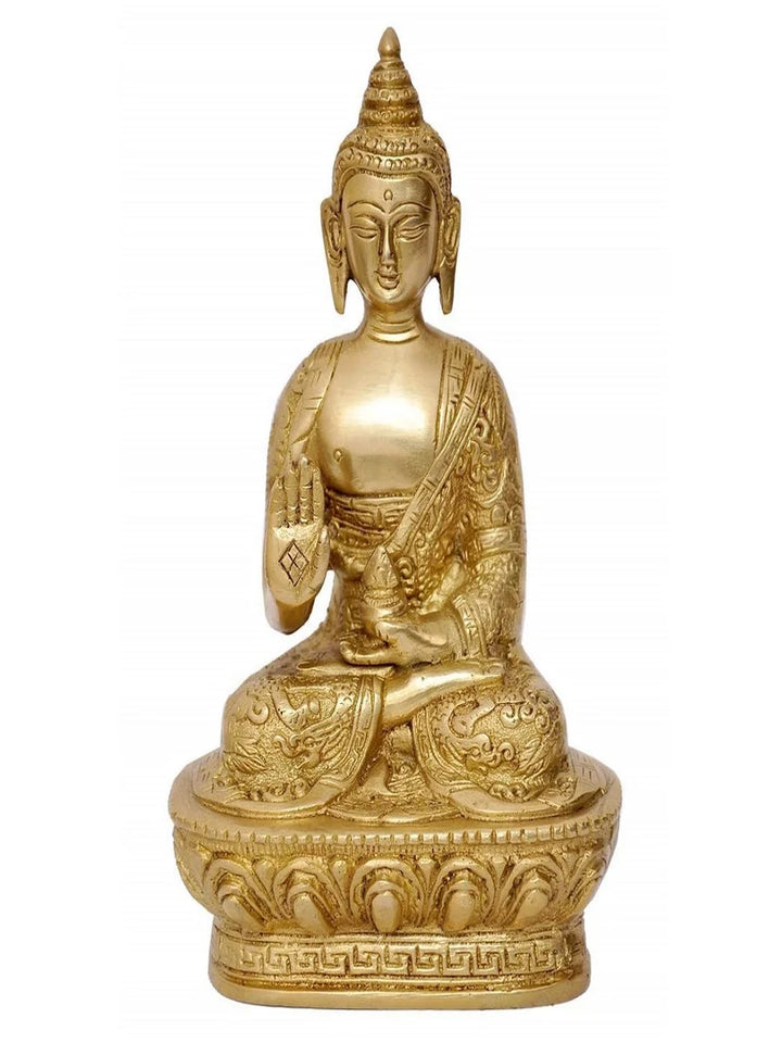 Brass Buddha Idol Statue with Sacred Kalash | Serene God Murtis Decor