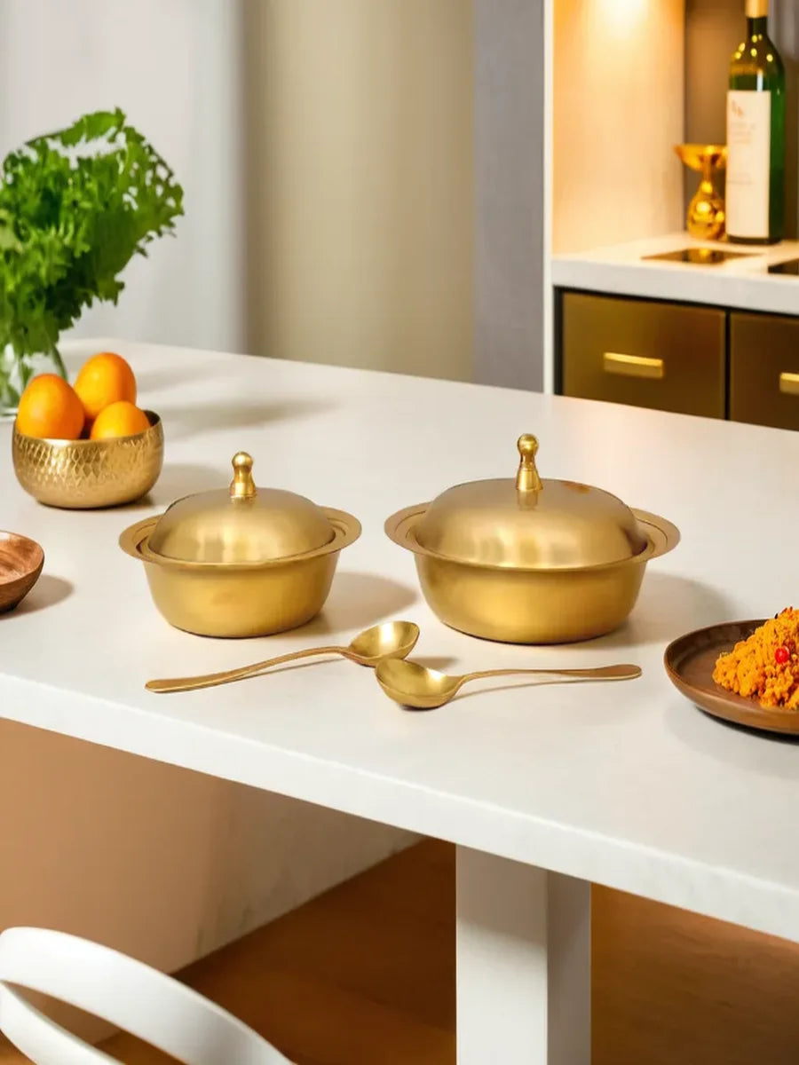 Kansa Serving Chinese Bowls Set of 2 | Traditional Bronze Design