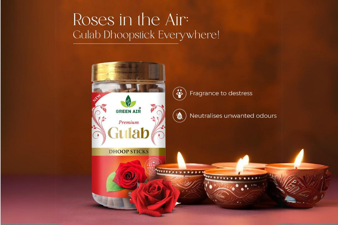Green Air Gulab Scented Dhoop Sticks | Floral & Soothing Rose Fragrance - 8481