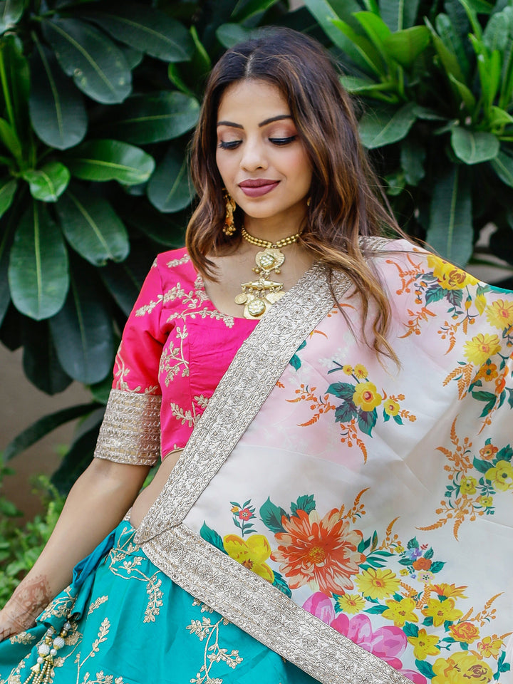 Wonderful Green Sequins Art Silk Lehenga Choli With Printed Dupatta