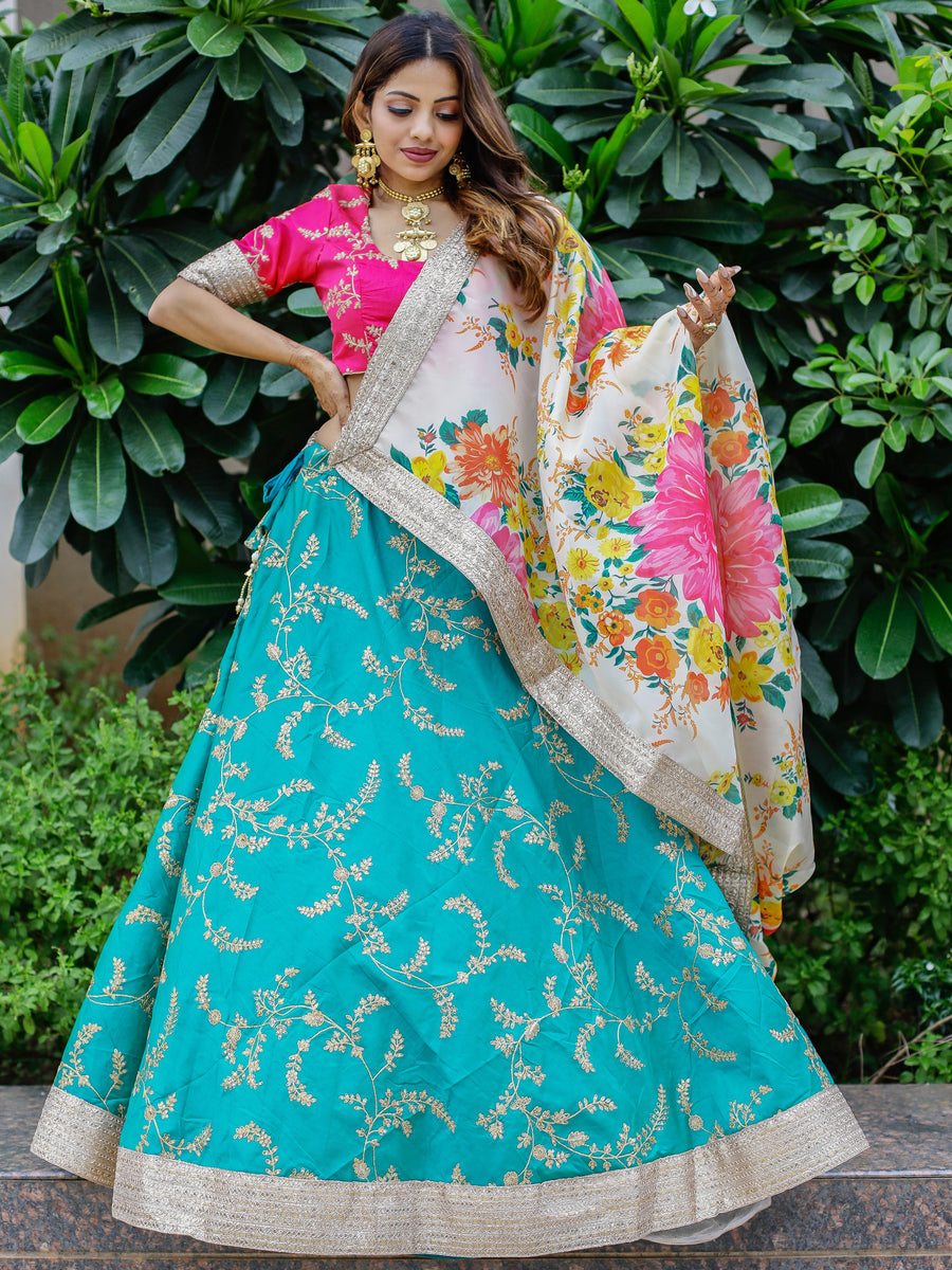 Wonderful Green Sequins Art Silk Lehenga Choli With Printed Dupatta