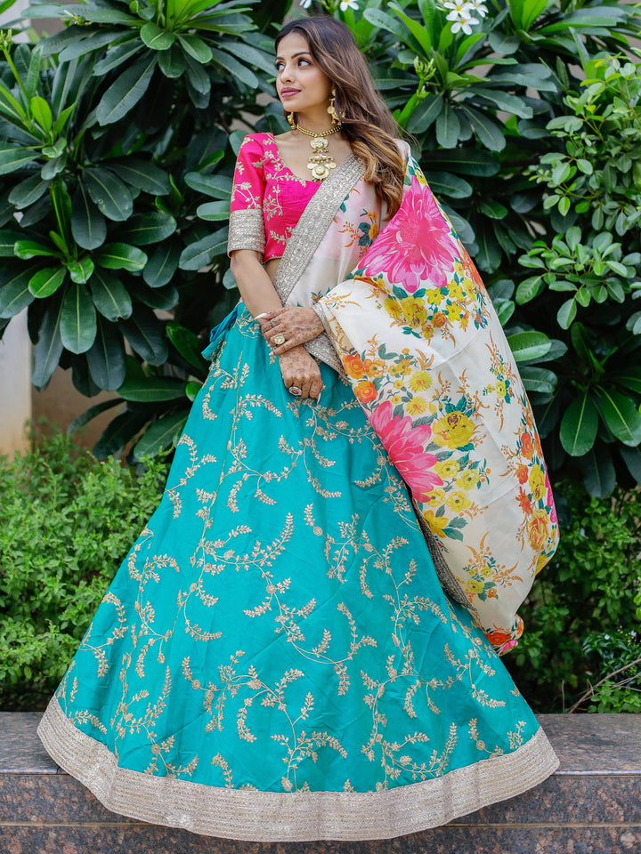Wonderful Green Sequins Art Silk Lehenga Choli With Printed Dupatta
