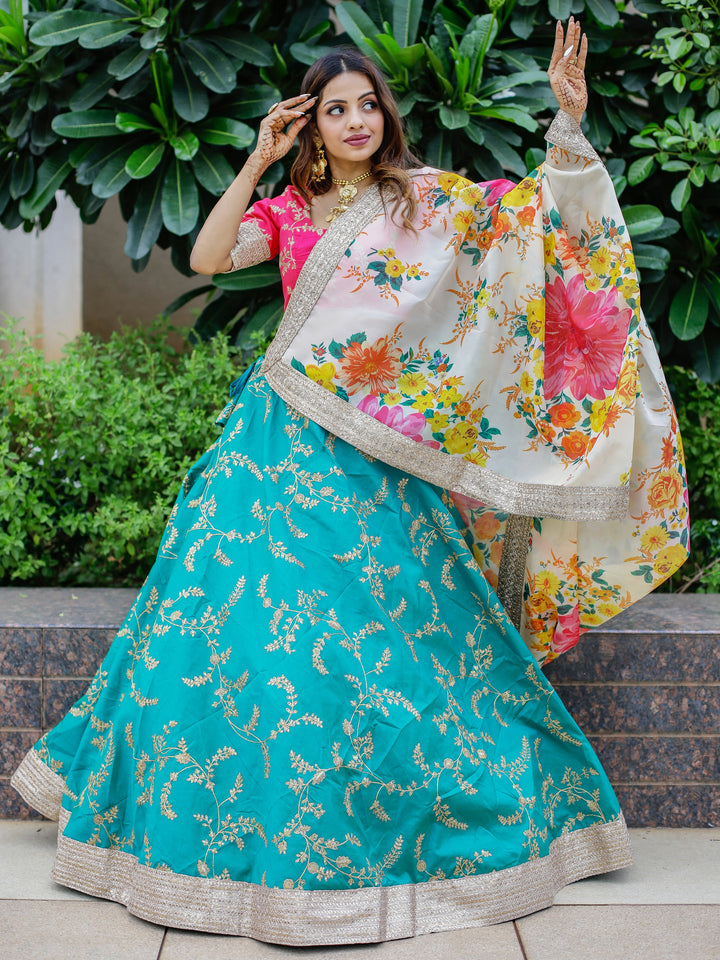 Wonderful Green Sequins Art Silk Lehenga Choli With Printed Dupatta