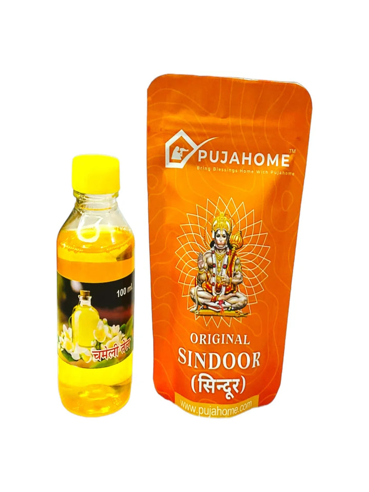 Hanumanji Chola Original Sindoor and Chameli/Jasmine Oil for Pooja (100 ml Oil + 100 gm Sindoor)