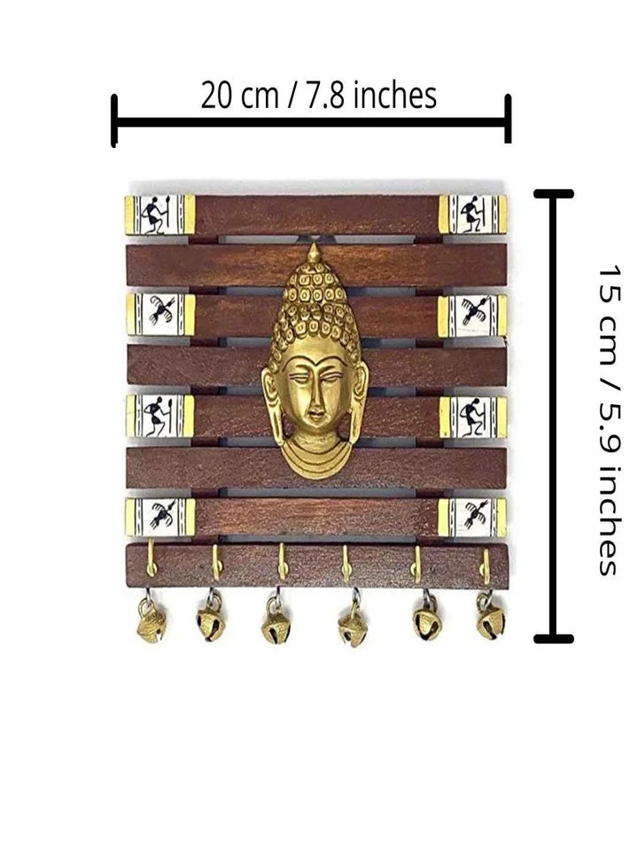 Sheesham Wood Key Holder | Handmade Warli Art Wall Decor with 6 Hooks