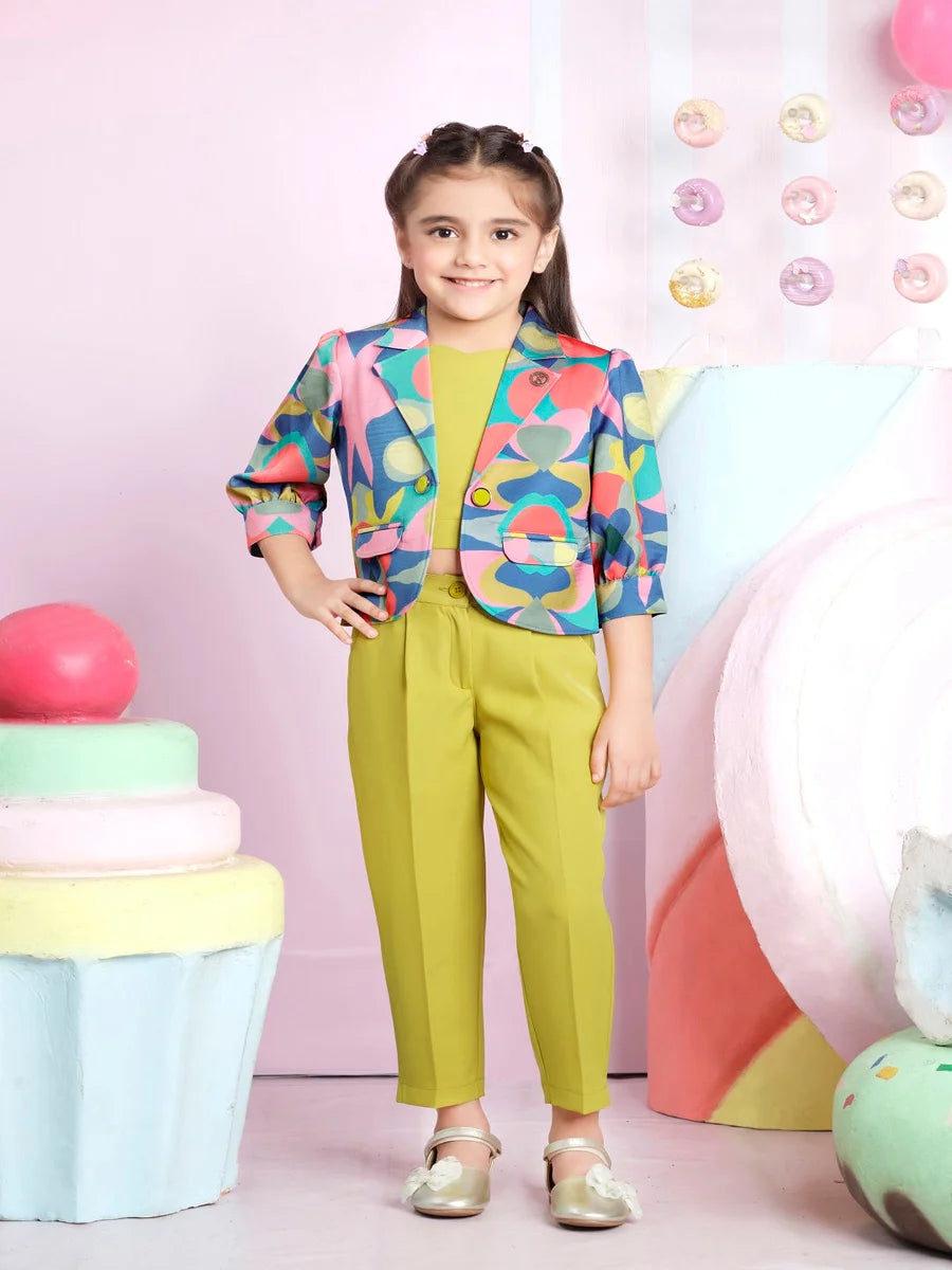 Casual Wear Kids Pant Set in Mustard Green | Soft & Comfortable Kids Fashion
