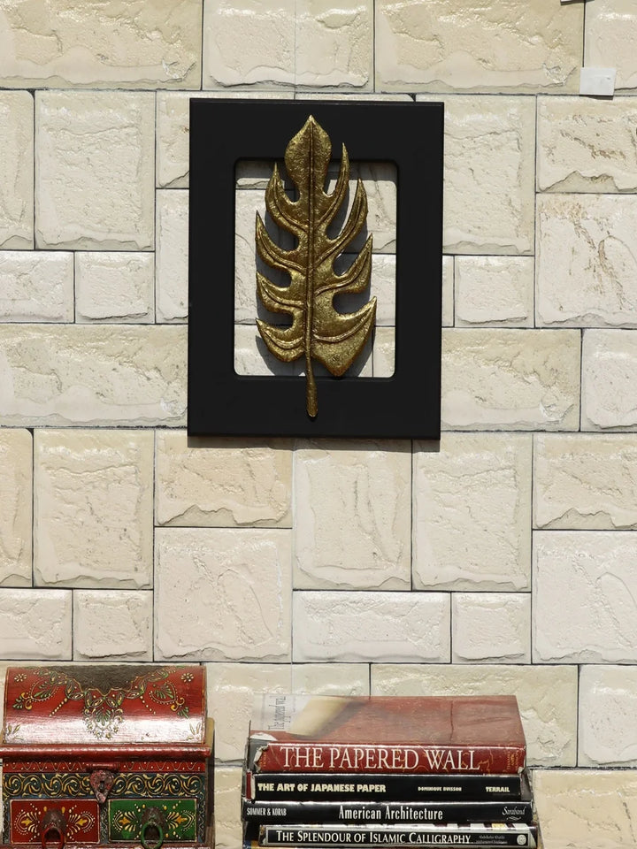 Brass Plated Leaf Motif Wall Decor | Elegant 12"X12" Home Accent