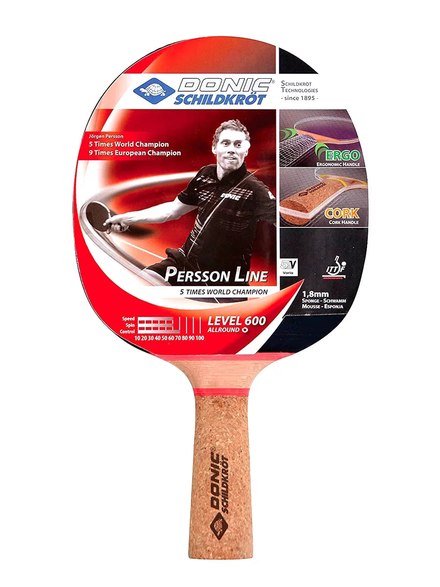 DONIC Person 600 All-Rounder Table Tennis Bat with Prestige Rubber and Ergonomic Cork Handle for Comfortable Play