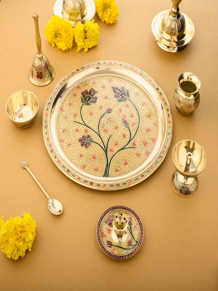Brass Pooja Set 7 Pcs | Traditional Puja Thali for Rituals