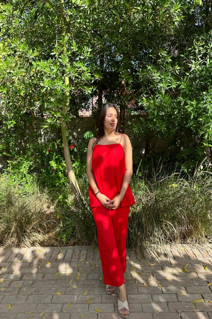 Stylish Hot Red Co-ord Set | Comfortable Cotton Set for Vibrant Looks