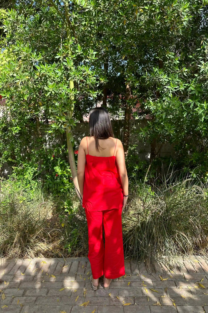 Stylish Hot Red Co-ord Set | Comfortable Cotton Set for Vibrant Looks