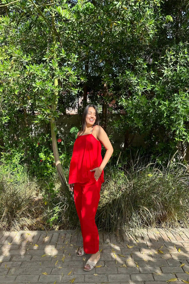 Stylish Hot Red Co-ord Set | Comfortable Cotton Set for Vibrant Looks