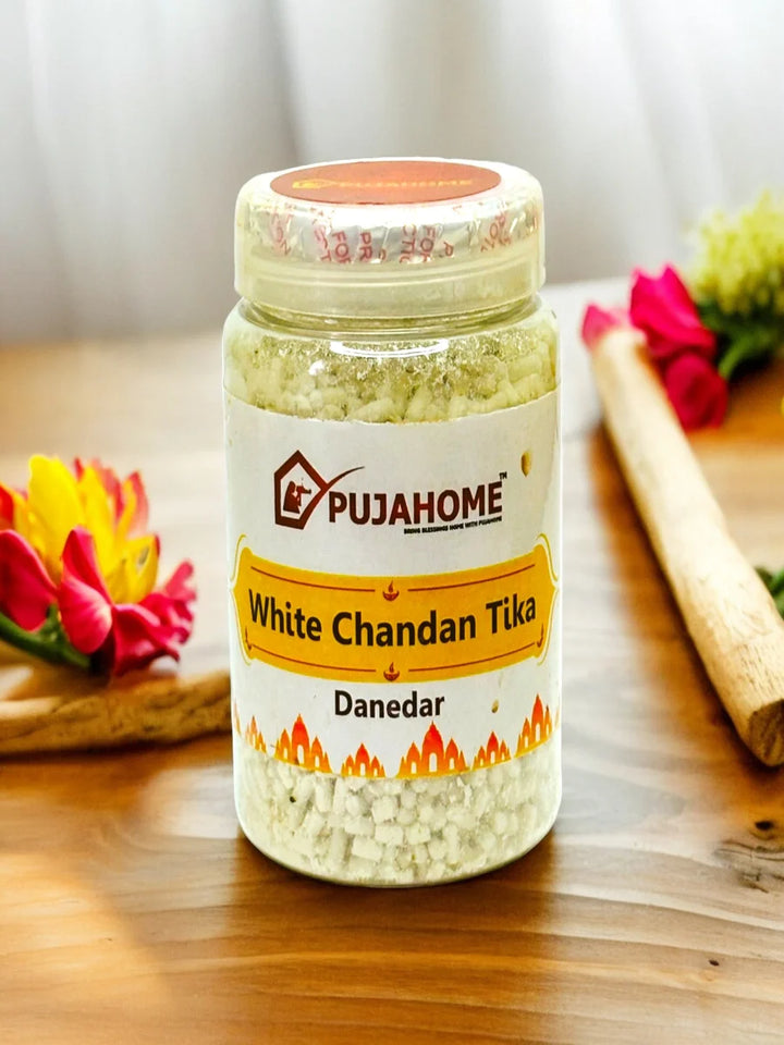 Premium White Chandan Tika Danedar 200 Gram Box