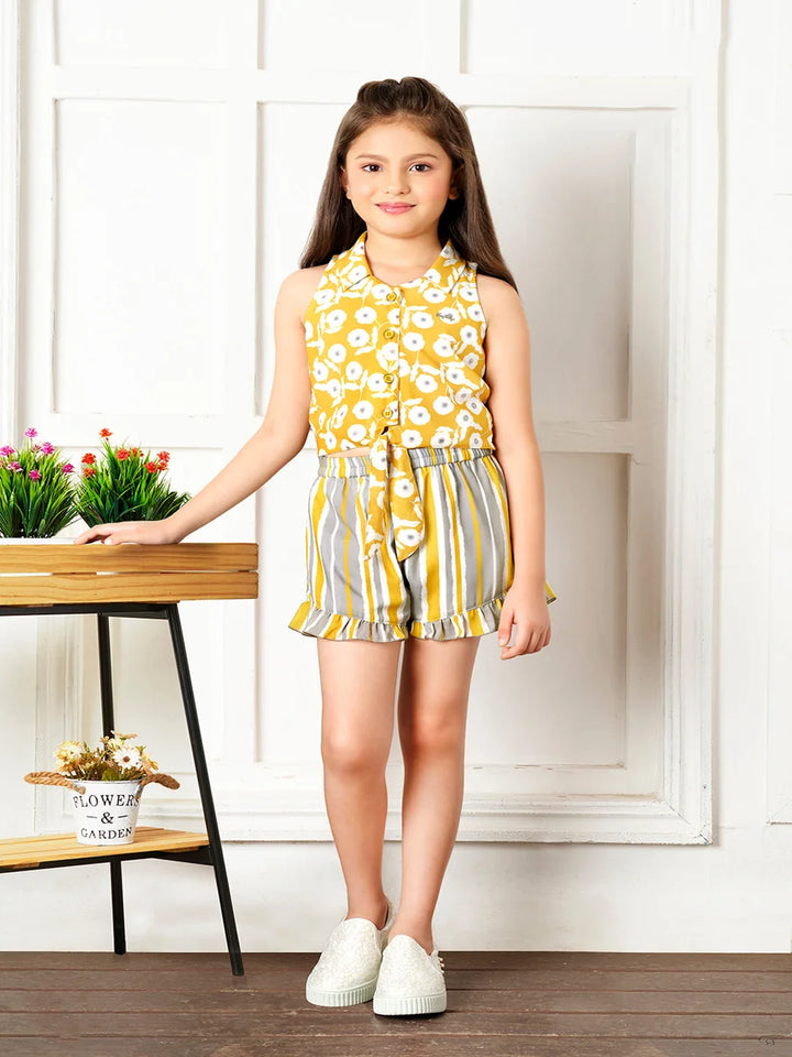 Summer Printed Short Set for Kids | Stylish Yellow Outfit Online