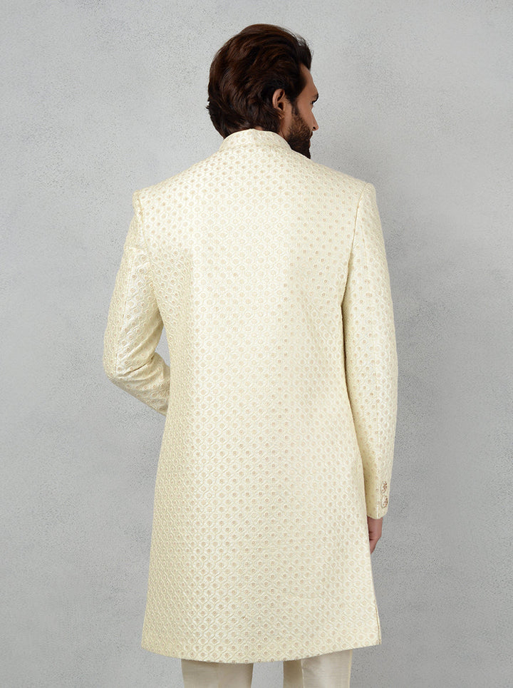 Stylish cream silk blend Indowestern jacket for weddings
