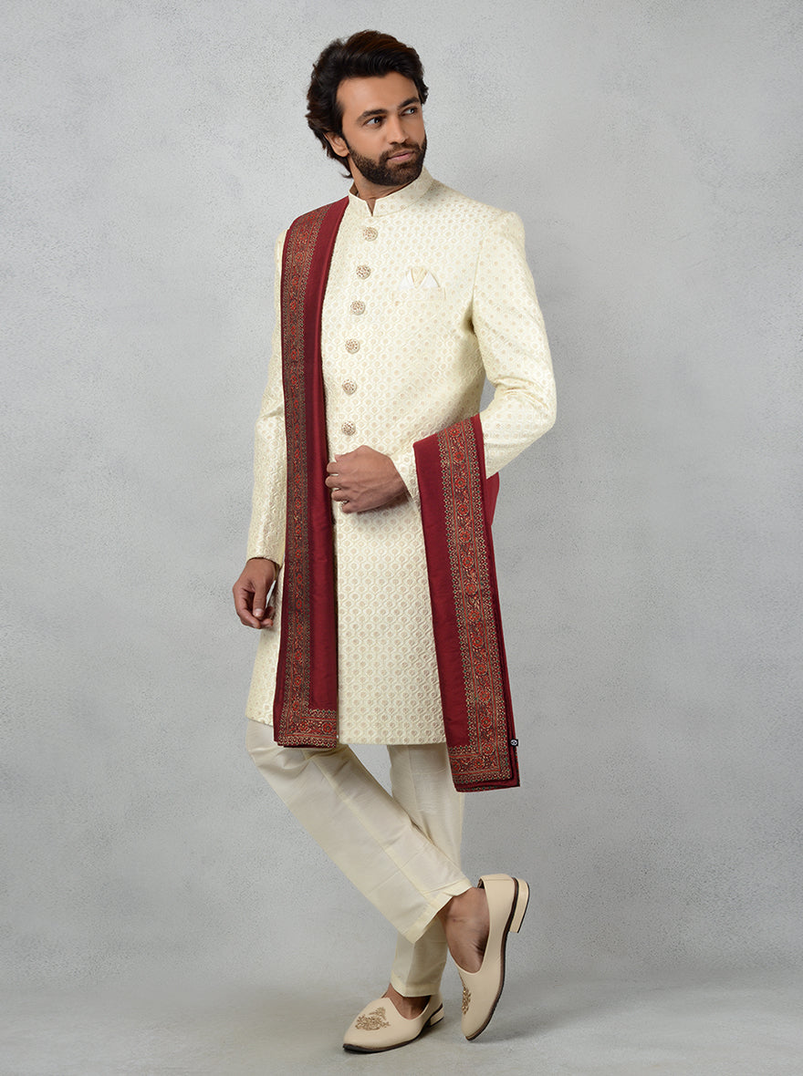 Men's cream Indowestern with jacket for wedding and ceremonial wear