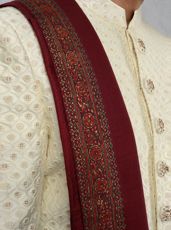 Premium cream Indowestern with embroidery for festive occasions