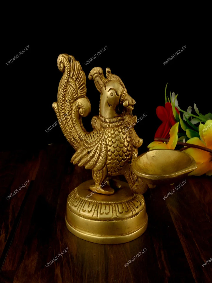 Handcrafted Brass Peacock Diya | Premium Quality Oil Lamp for Home Decor