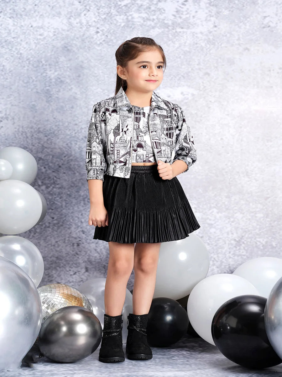 Black Satin Skirt Set | Chic Designer Skirt & Top for Girls