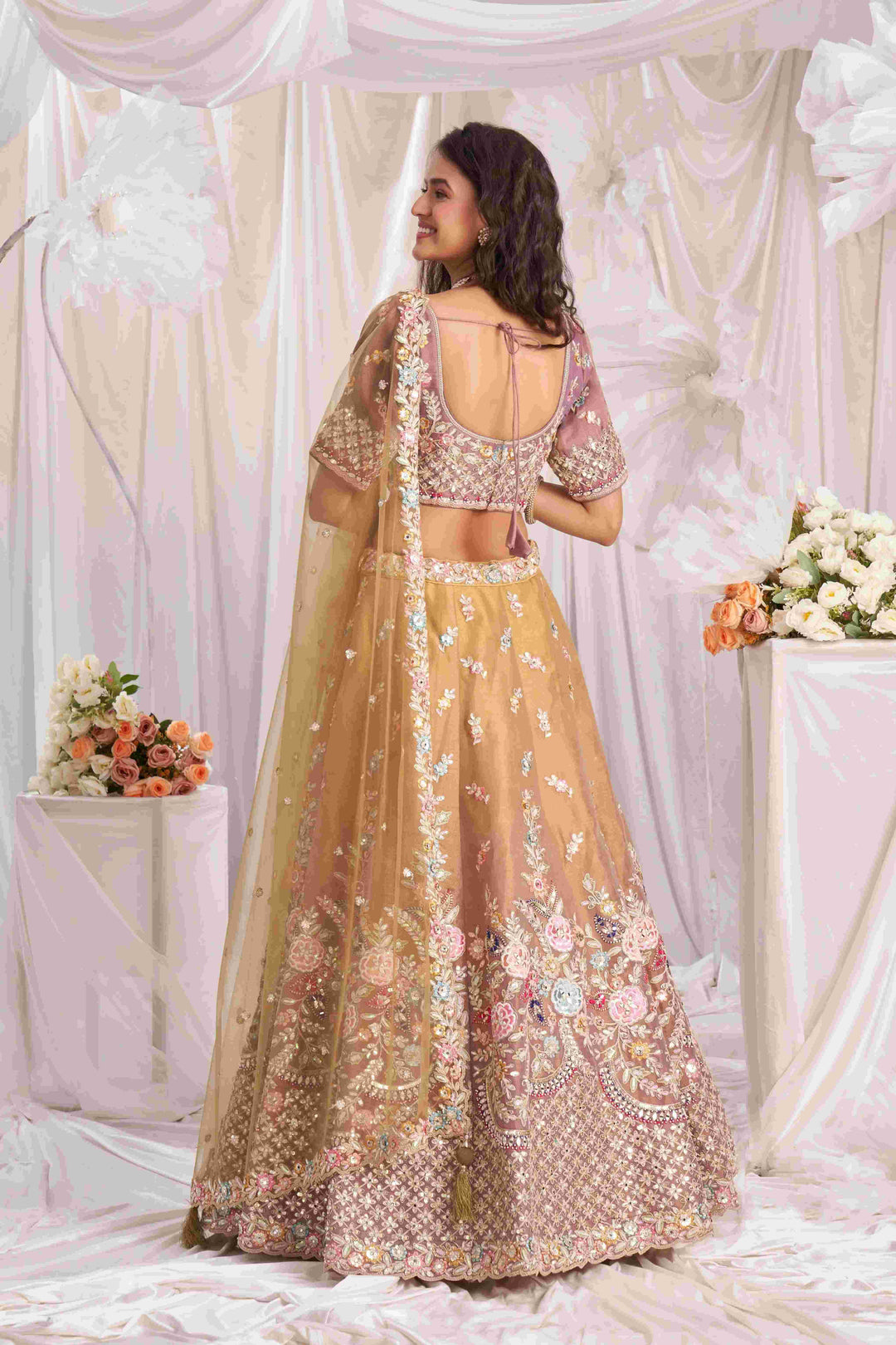 Elegant Partywear Lehenga Set | Tissue Fabric with Sequins Embroidery