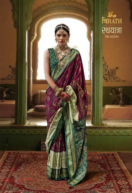 Wine Designer Silk Saree with Matching Blouse Fabric