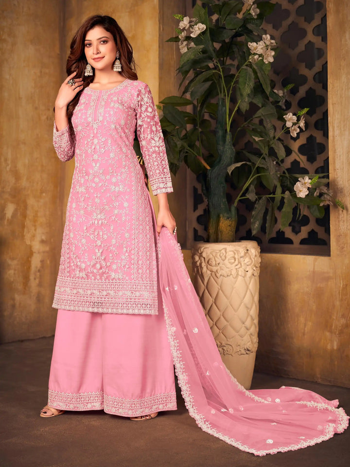 Palazzo with Heavy Cord Embroidery | Net Top & Santoon Bottom for Events