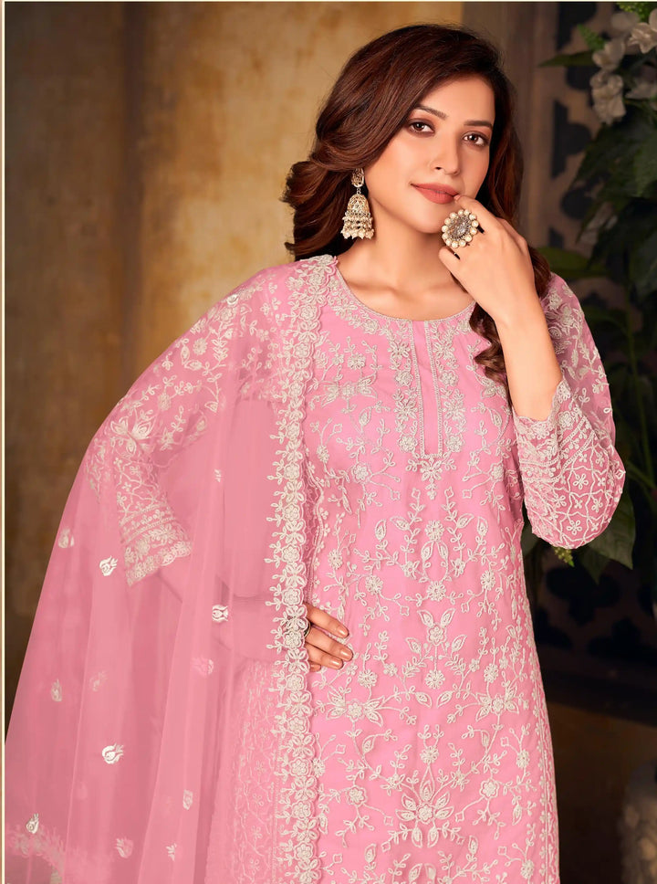 Palazzo with Heavy Cord Embroidery | Net Top & Santoon Bottom for Events