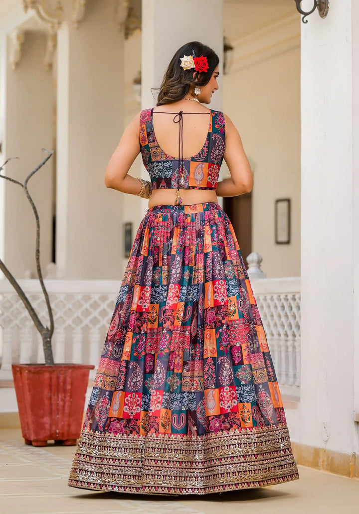 Elegant Multicolor Georgette Lehenga Choli | Digital Print & Embroidery