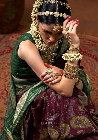 Wine Designer Silk Saree with Matching Blouse Fabric